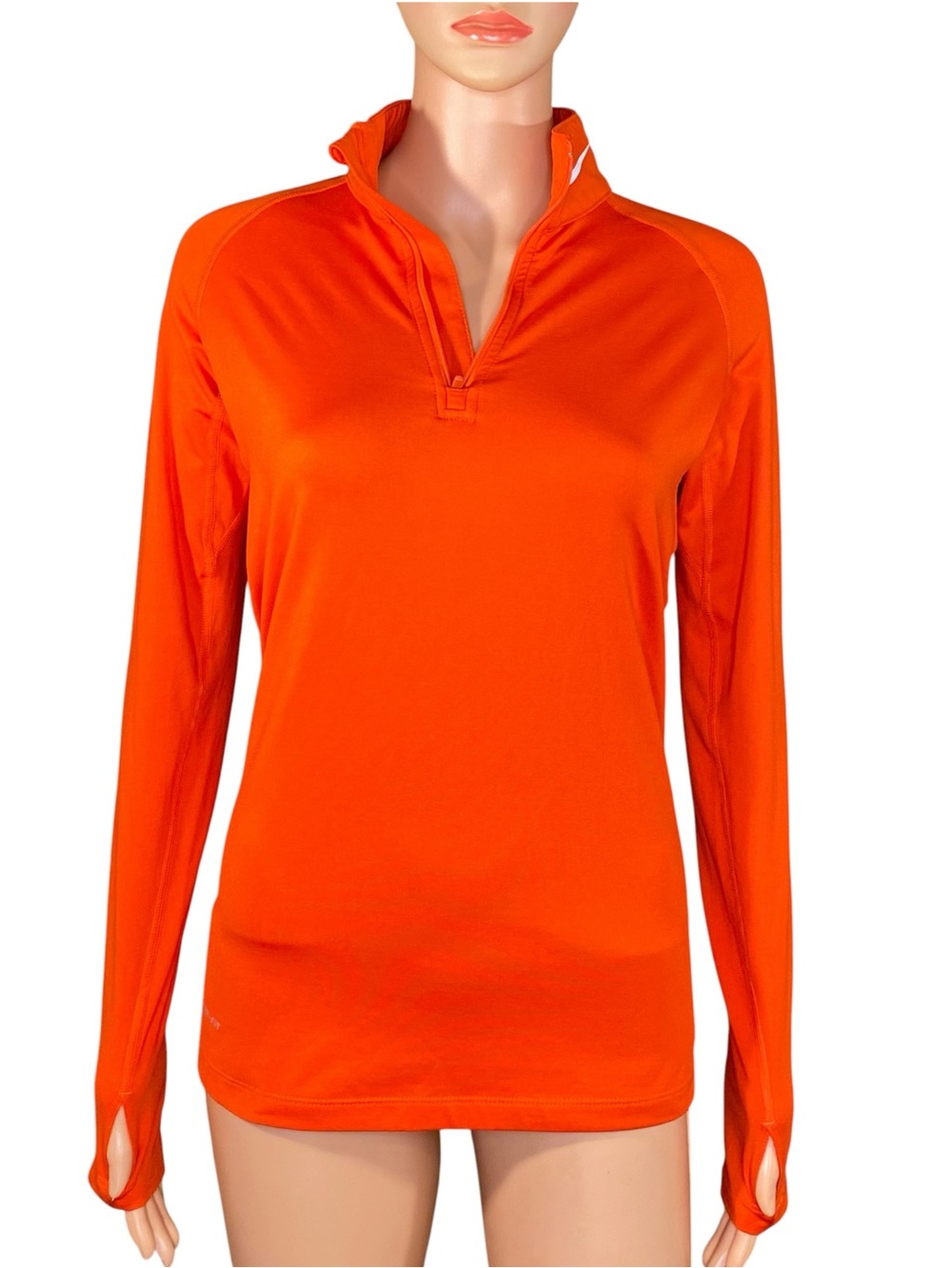 Nike Pro Combat Performance Pullover Orange 1-4  Zip Standing Neck Thumb Holes S